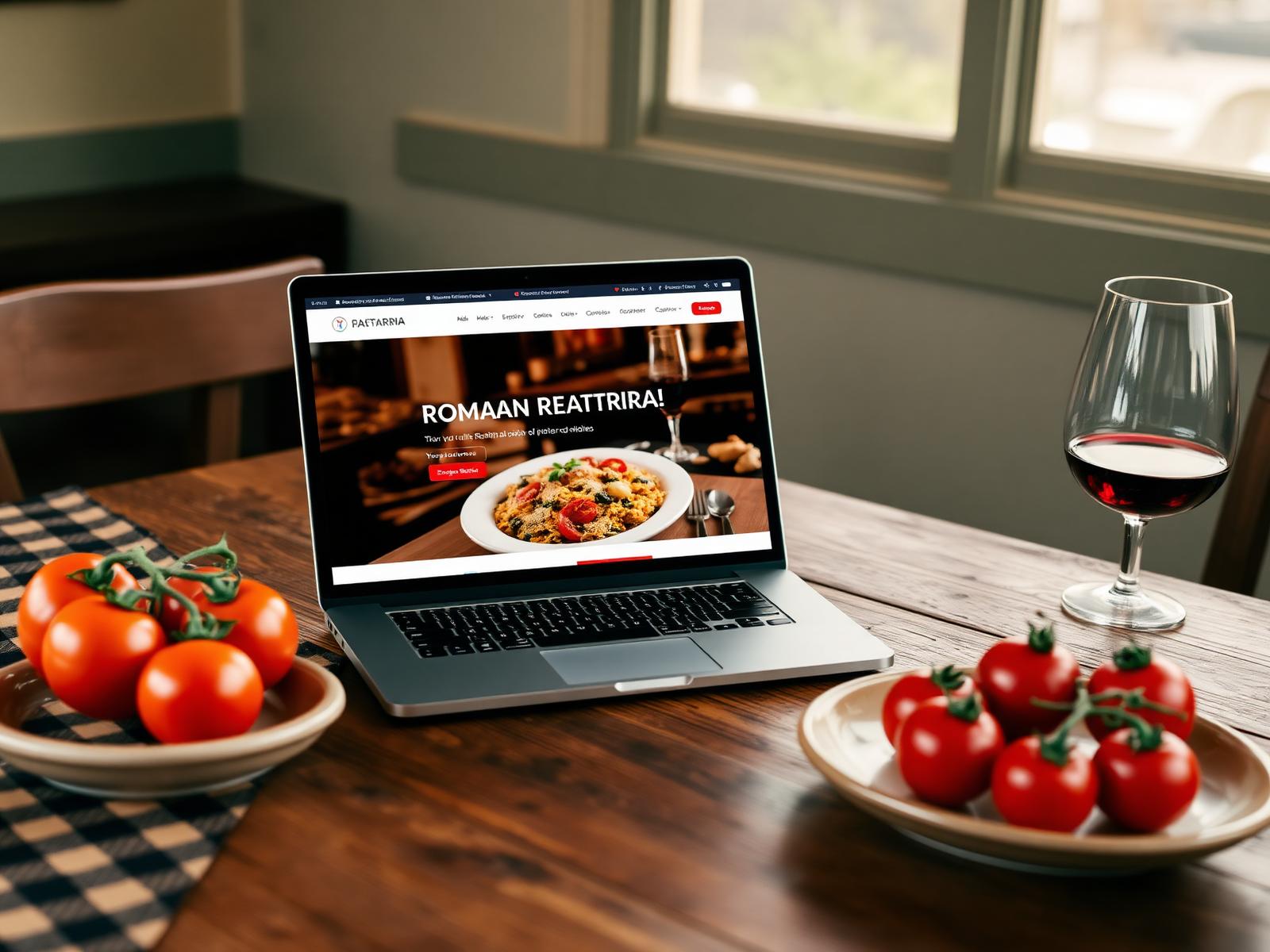 Sito Civetta su laptop con tavolo trattoria