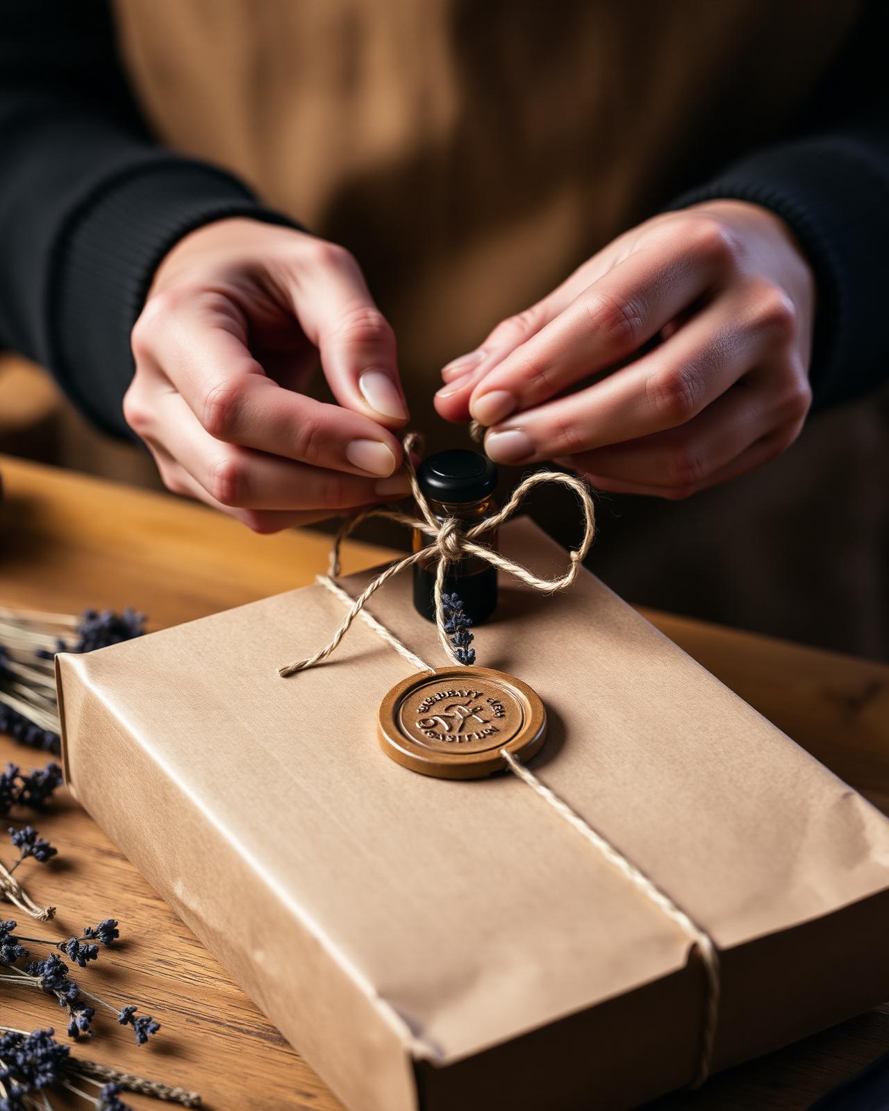 Mani che chiudono il packaging Folia con ceralacca