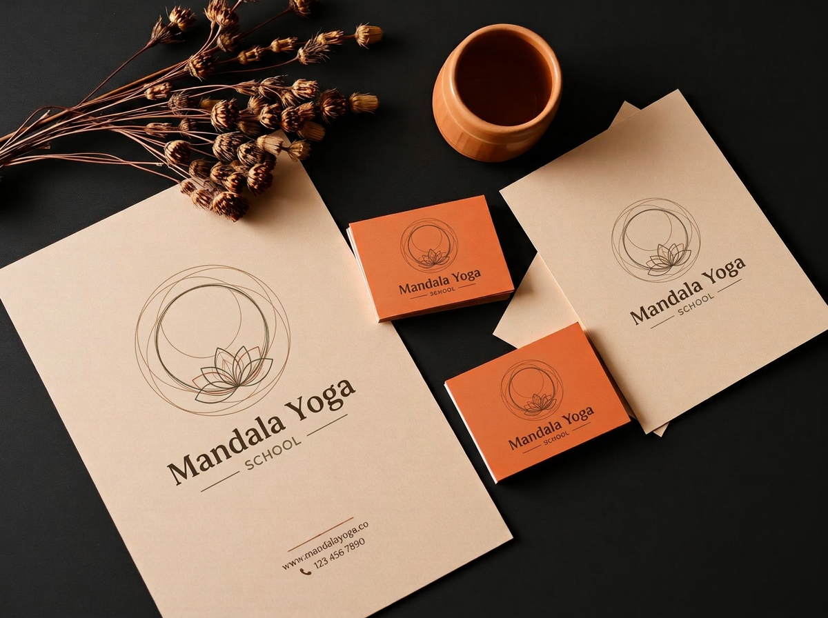 Cancelleria Mandala Yoga su carta kraft con fiori secchi