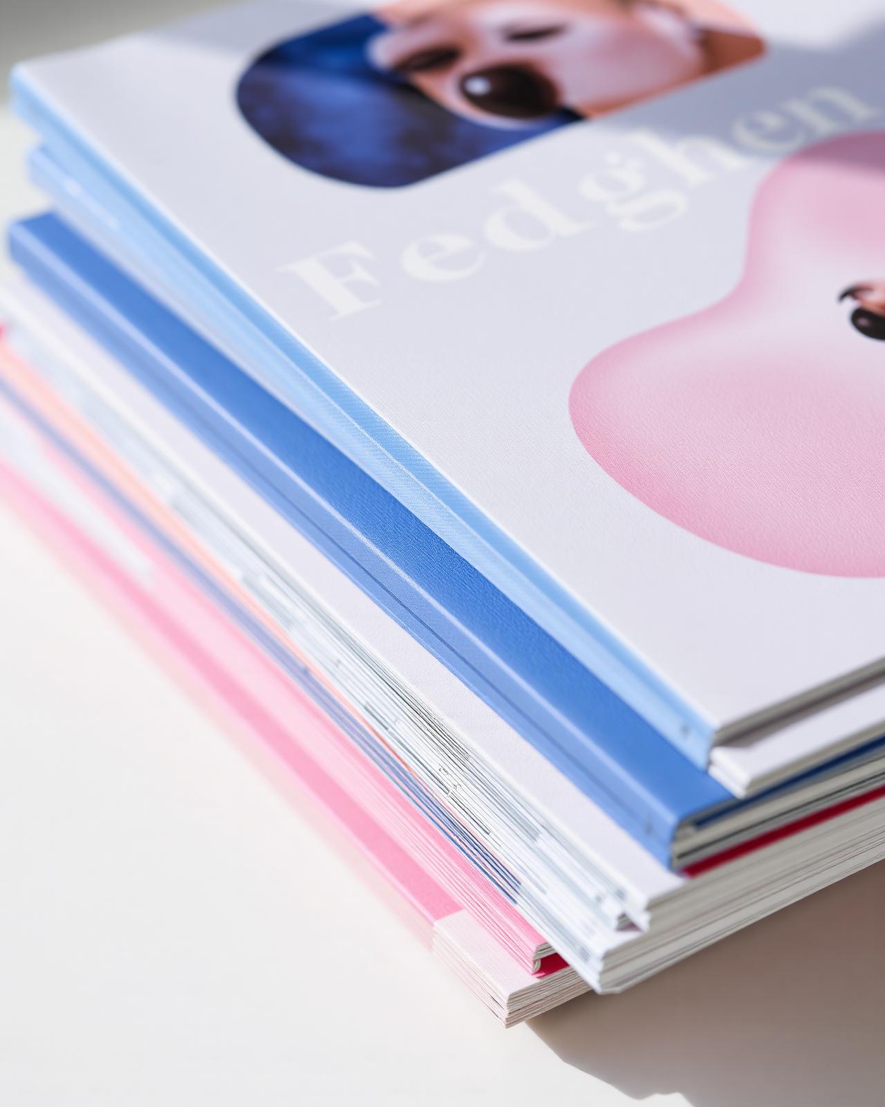 Pila di numeri della rivista con cover serigrafate