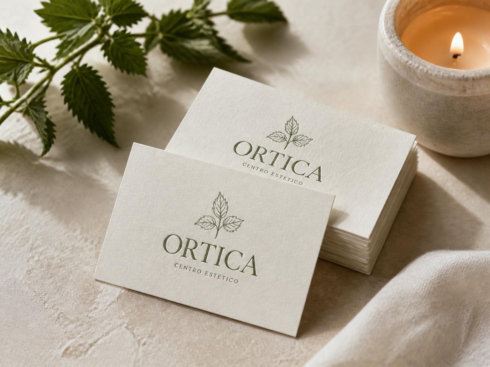 Biglietti da visita Ortica stampati a rilievo su carta ruvida