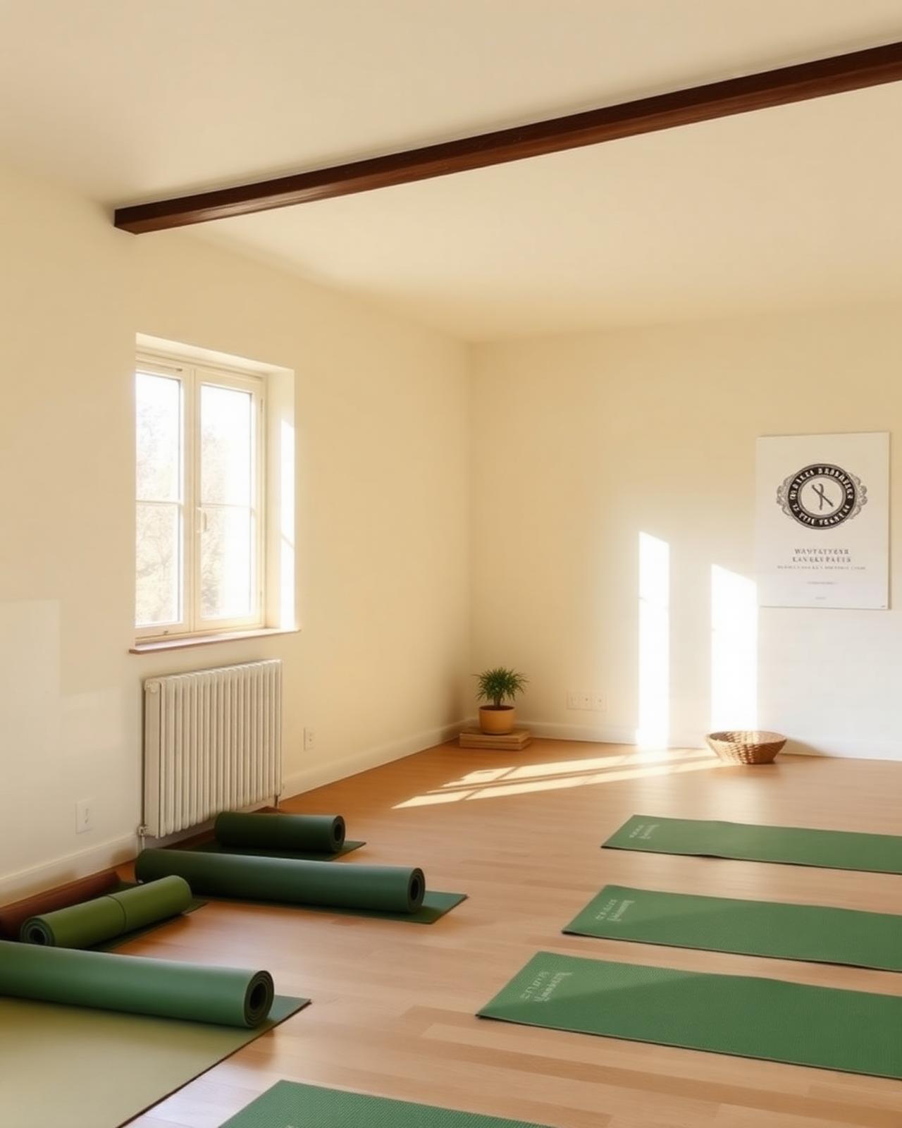 Interno della sala yoga con poster brandizzato