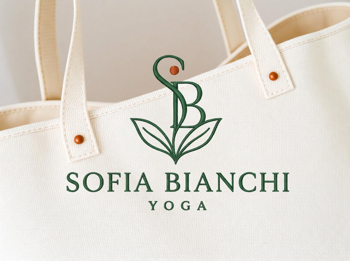 Tote bag in cotone con monogramma SB ricamato