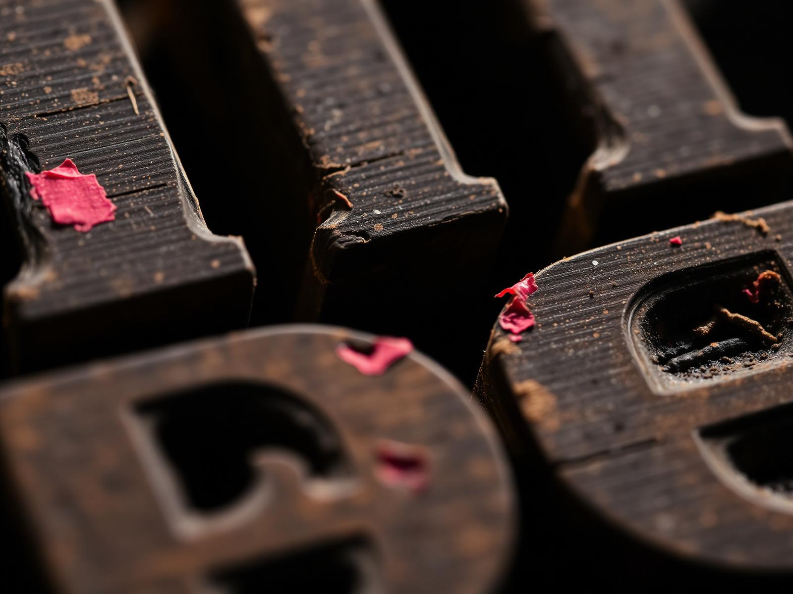 Macro di matrici in legno con tracce di inchiostro